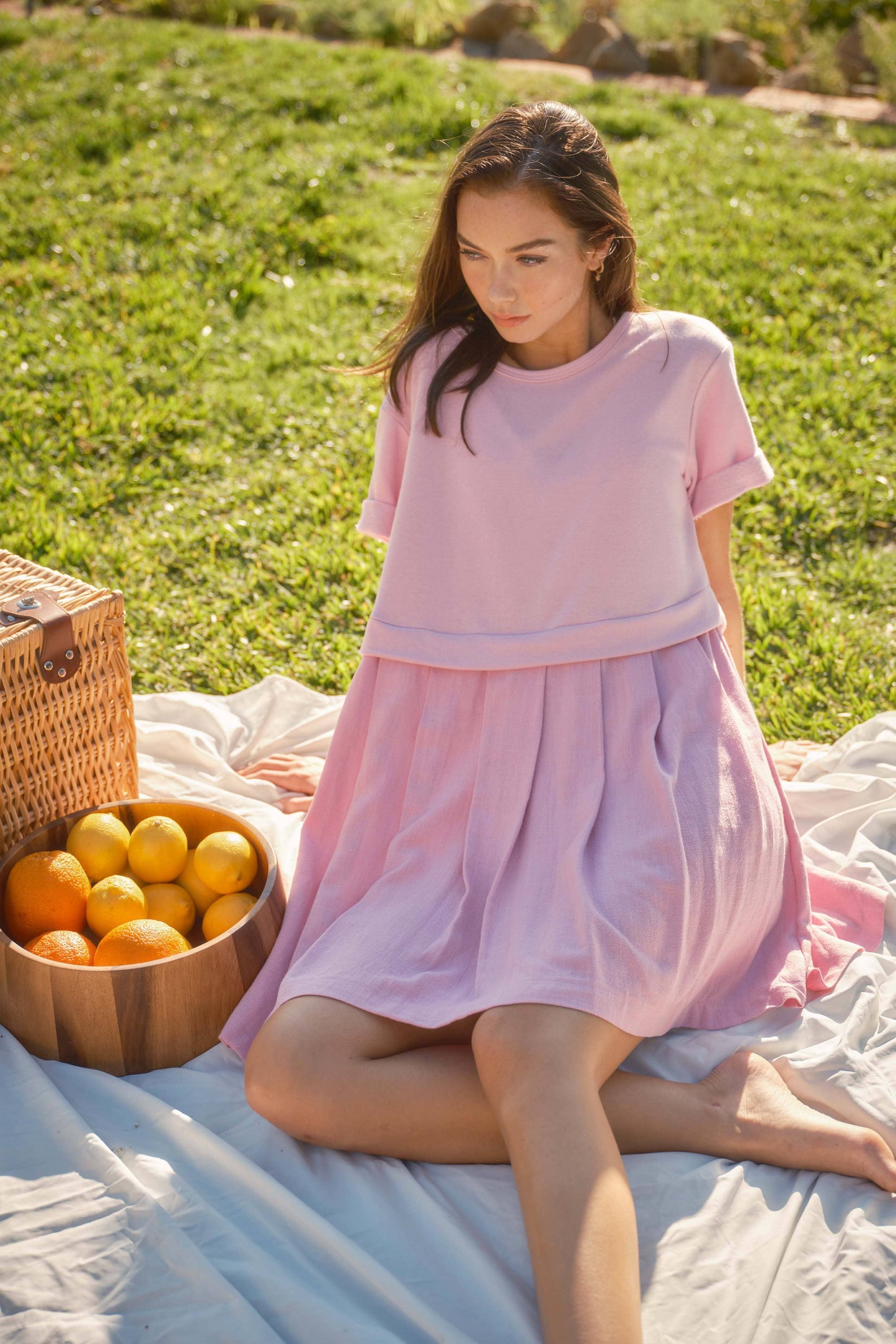 Ces Femme - Contrast Pleated Mini Dress Pink