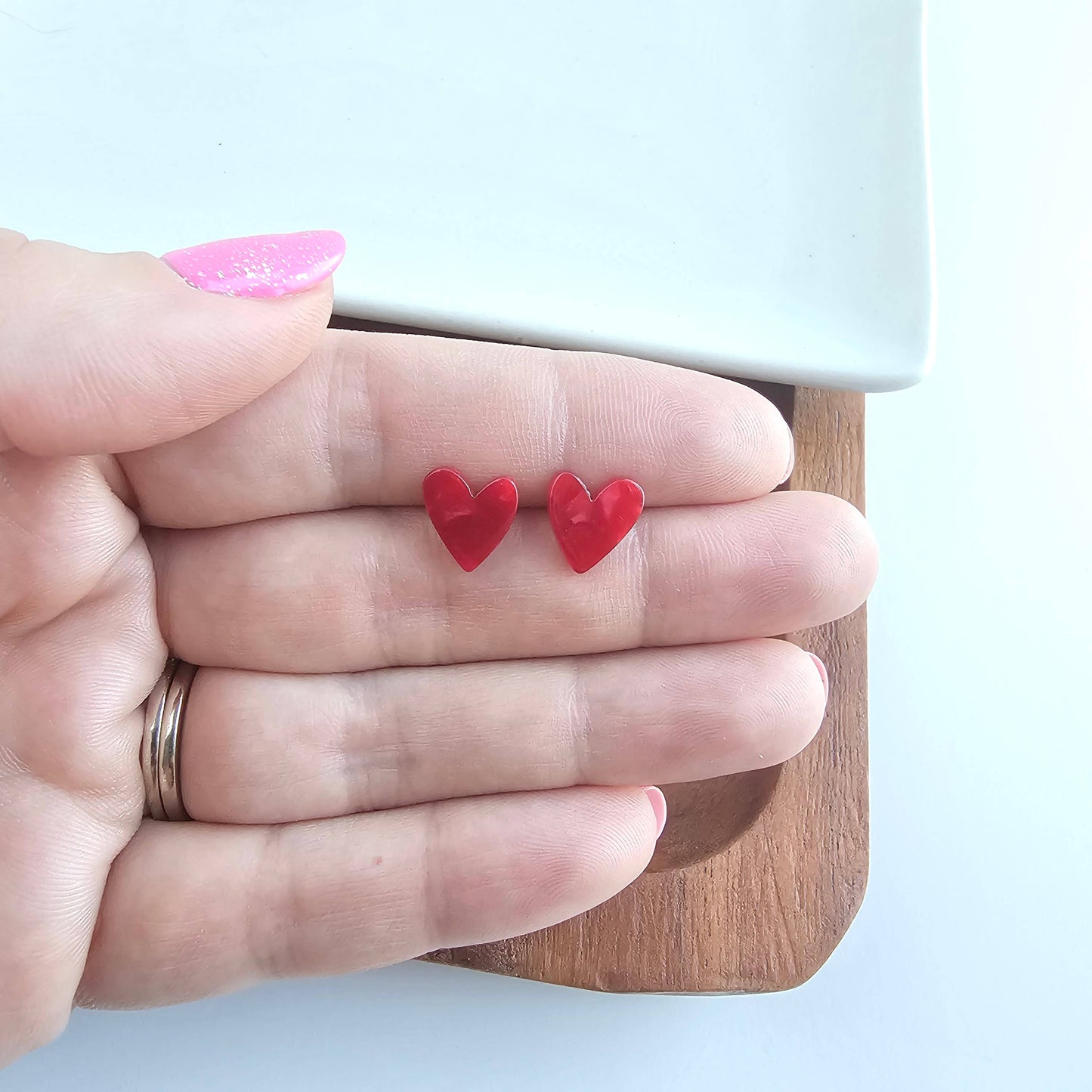 Spiffy & Splendid - Hand Drawn Heart Studs - Red