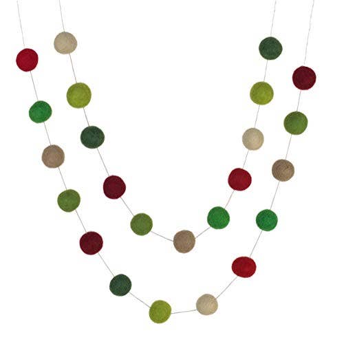 Christmas Garland Decor- Shades of Green Red Tans- Wool Felt