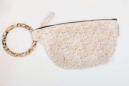 Designed For Joy - Ring Handle Inez Leather Wristlet: Floral