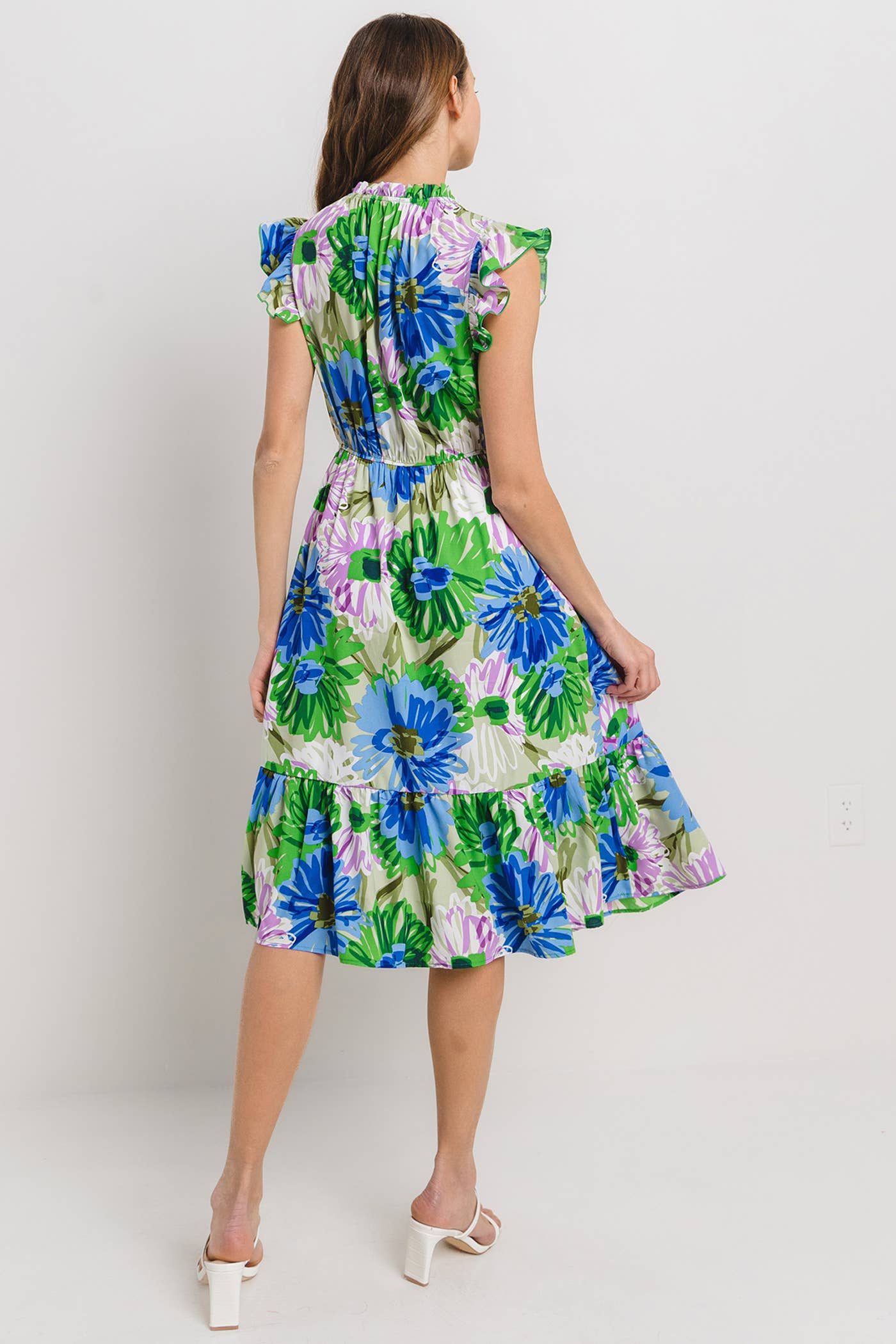 Floral Print Ruffle Sleeveless Dress