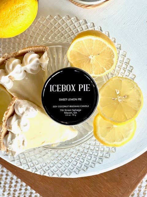 7th Street Salvage - Icebox Pie ~ Small Lemon Pie Candle Recycled Glass