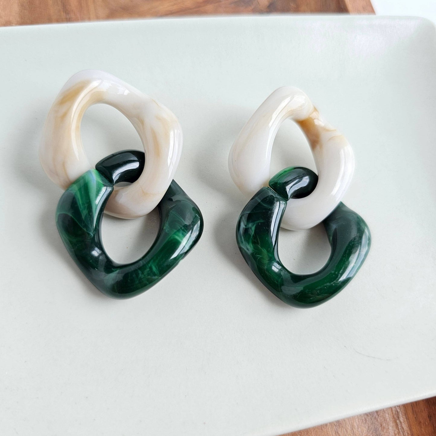 Spiffy & Splendid - Betsy Earrings - Neutral & Forest Green
