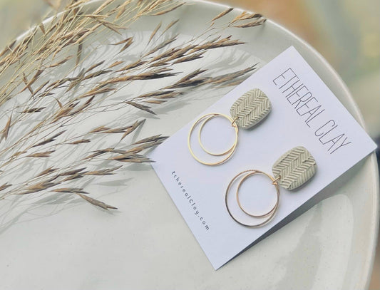 Ethereal Clay - Cream textured Double Circle Charm Clay Earrings