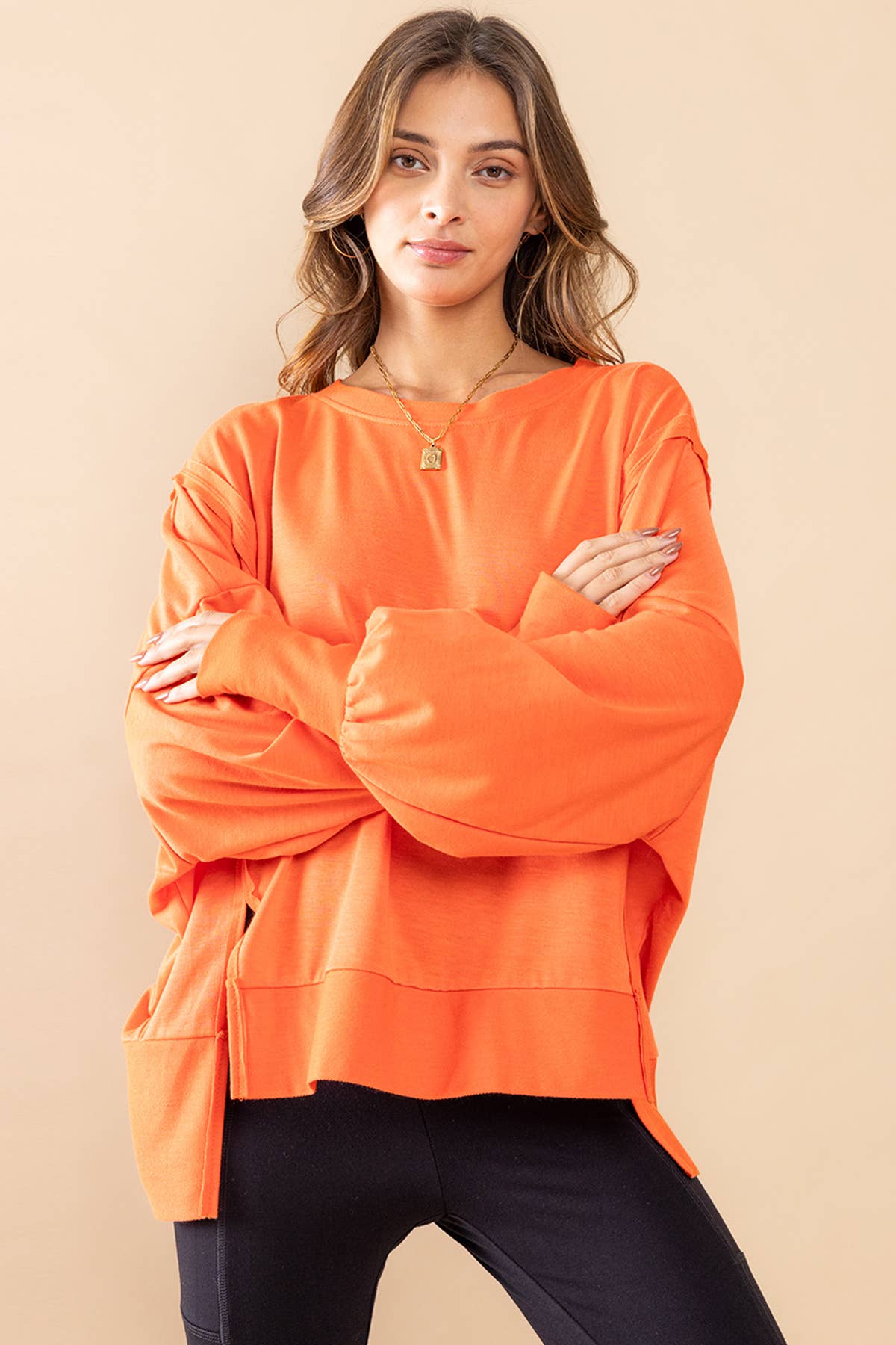 Ces Femme - Solid Comfort Fit Hi-lo Sweatshirt ORANGE