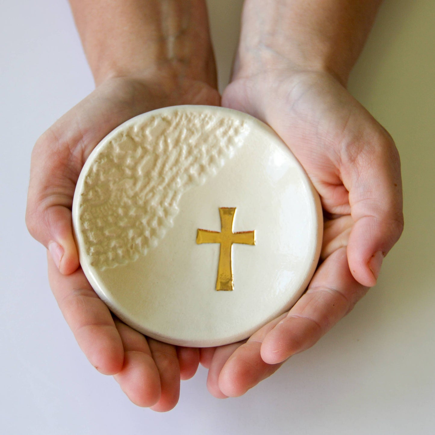 Prodigal Pottery - Gold Cross Ring Dish: Sea Spray
