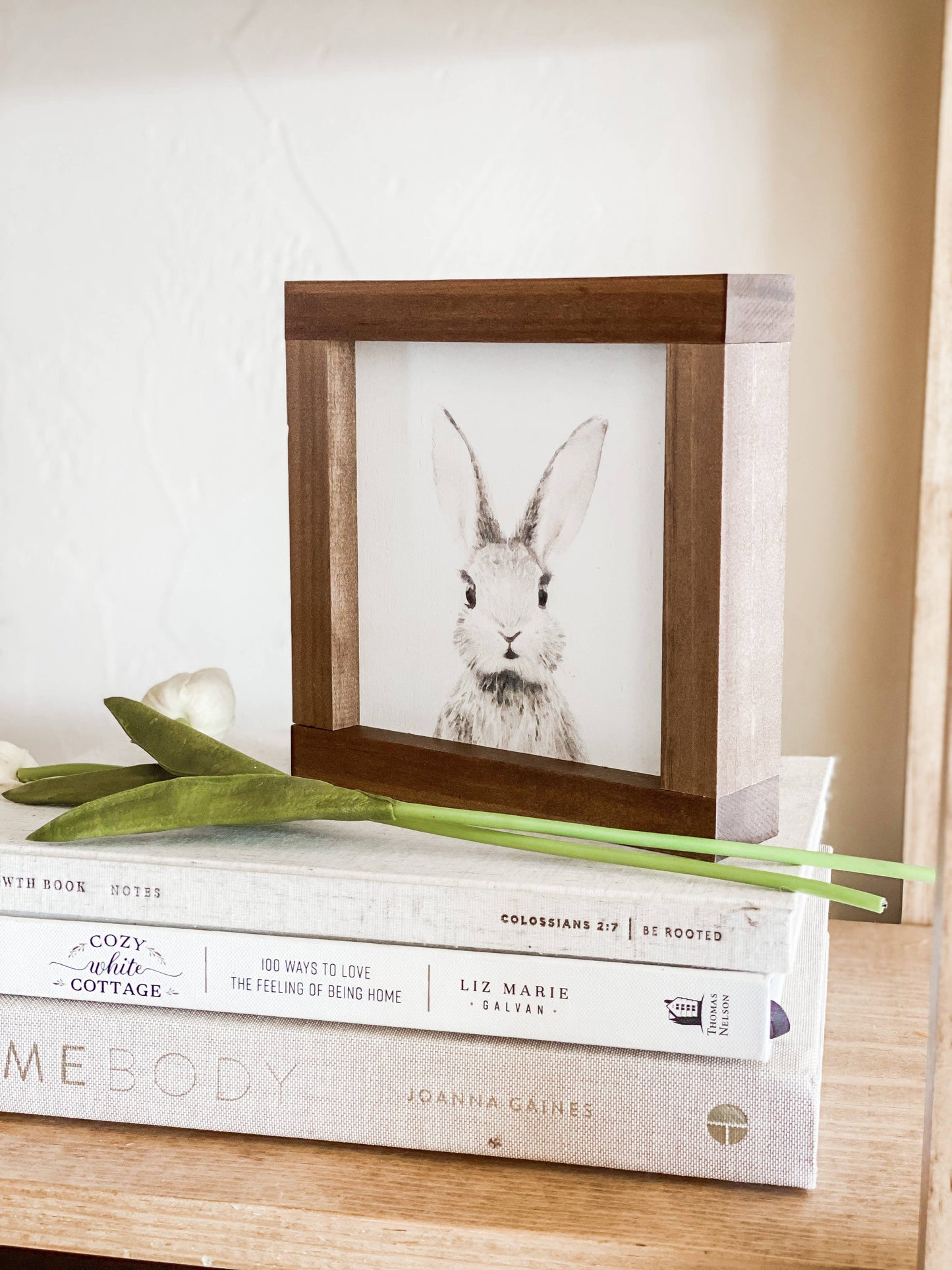 Lily and Sparrow - Watercolor Bunny | Spring Easter Wood Sign: 7x7"
