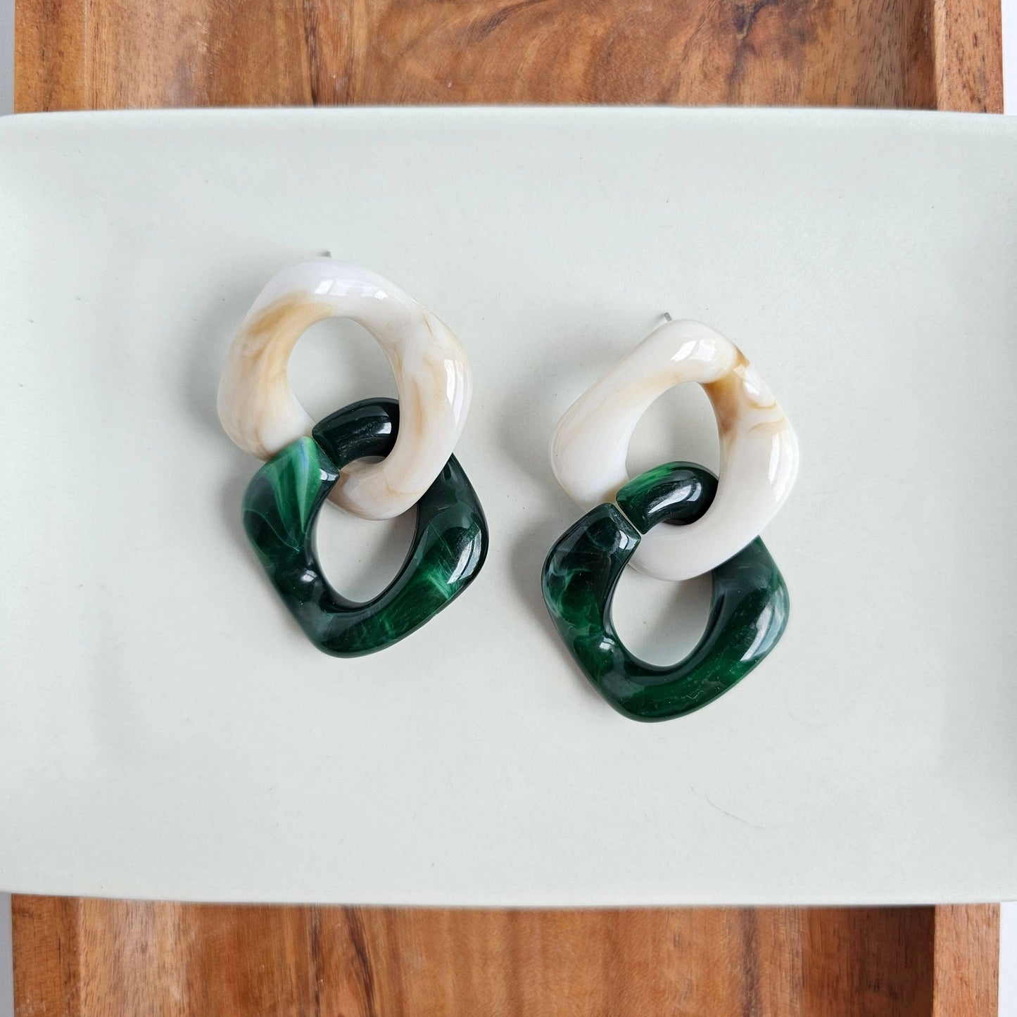 Spiffy & Splendid - Betsy Earrings - Neutral & Forest Green