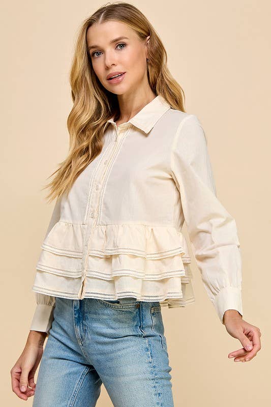 Cream Peplum Waist Top