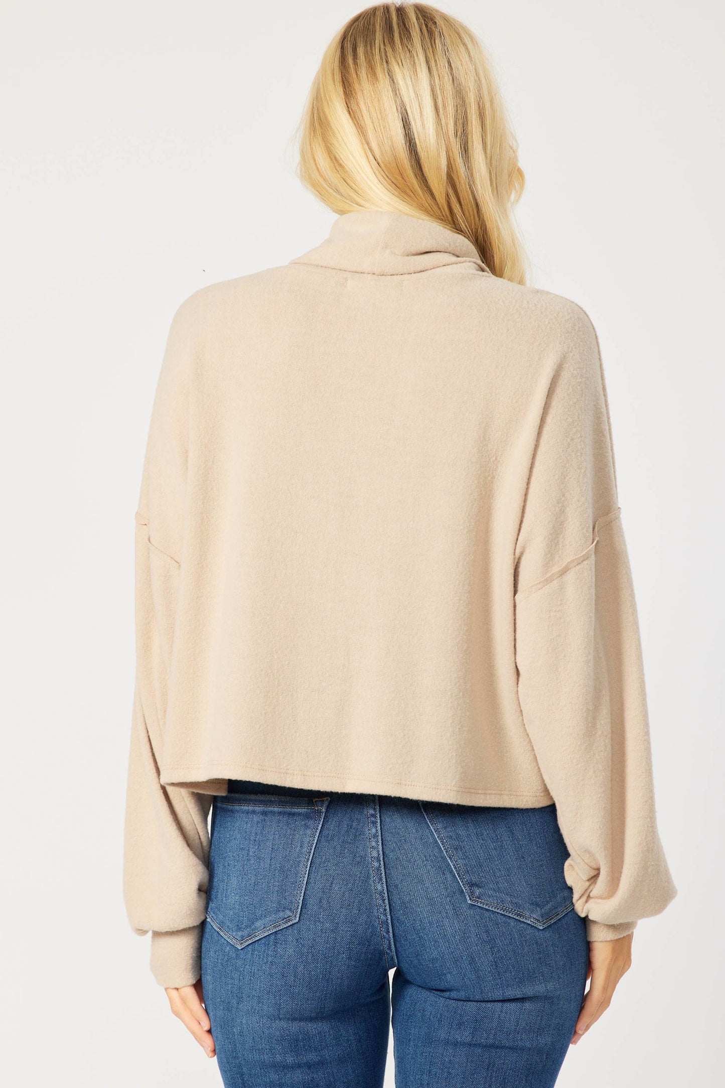 Taupe Brushed Knit Turtle Neck Pullover Top