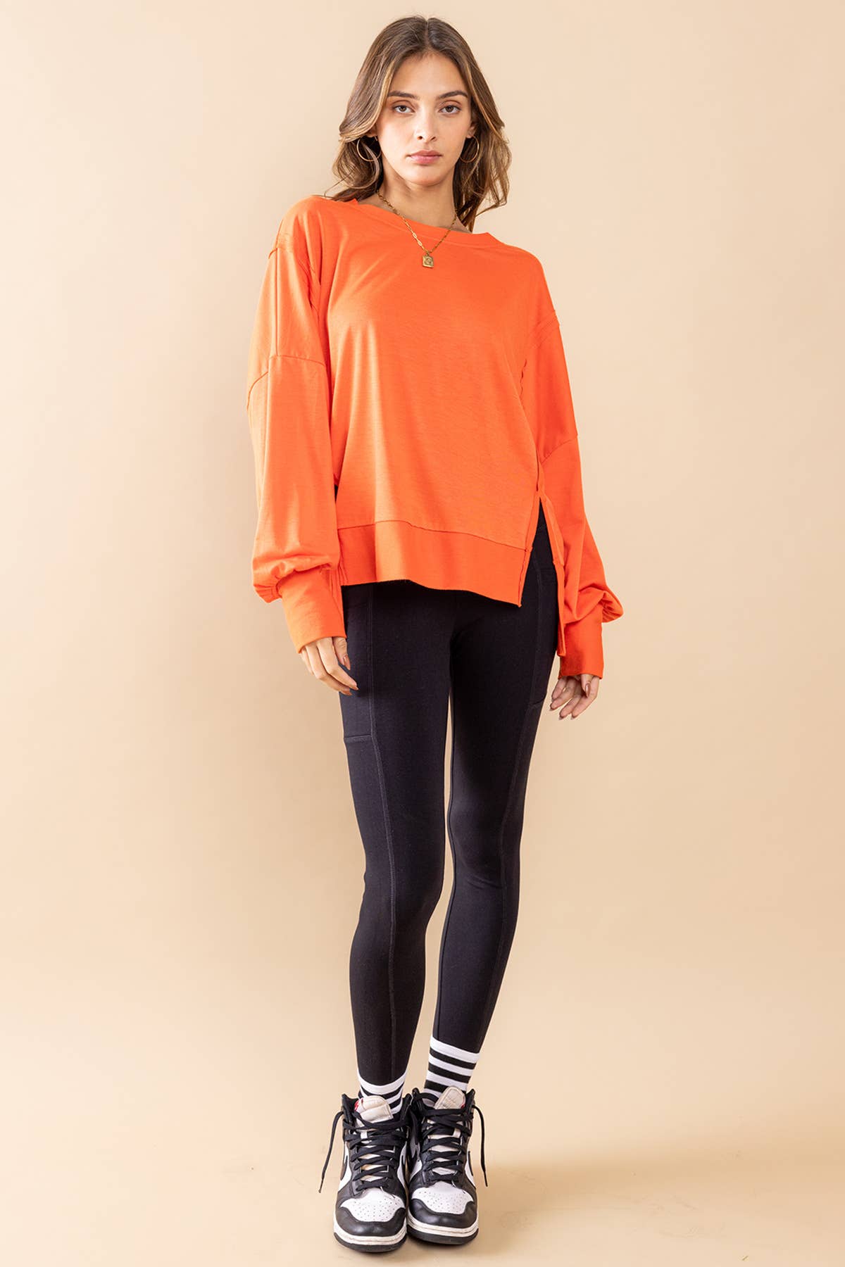 Ces Femme - Solid Comfort Fit Hi-lo Sweatshirt ORANGE