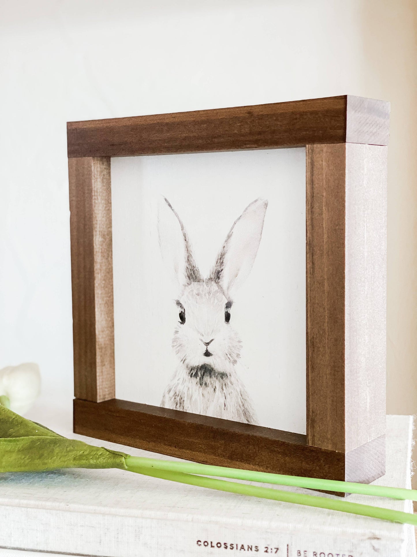 Lily and Sparrow - Watercolor Bunny | Spring Easter Wood Sign: 7x7"