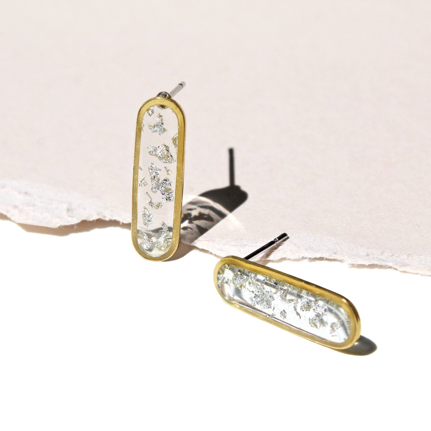 Cameoko - Slender Oval Drop Post Earrings Fern or Leaf: Pressed ferns