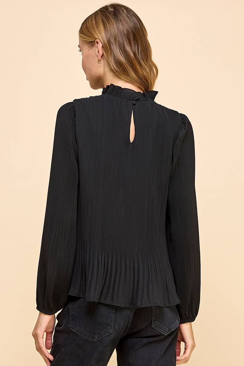 Pleated Black Mock Neckline Top