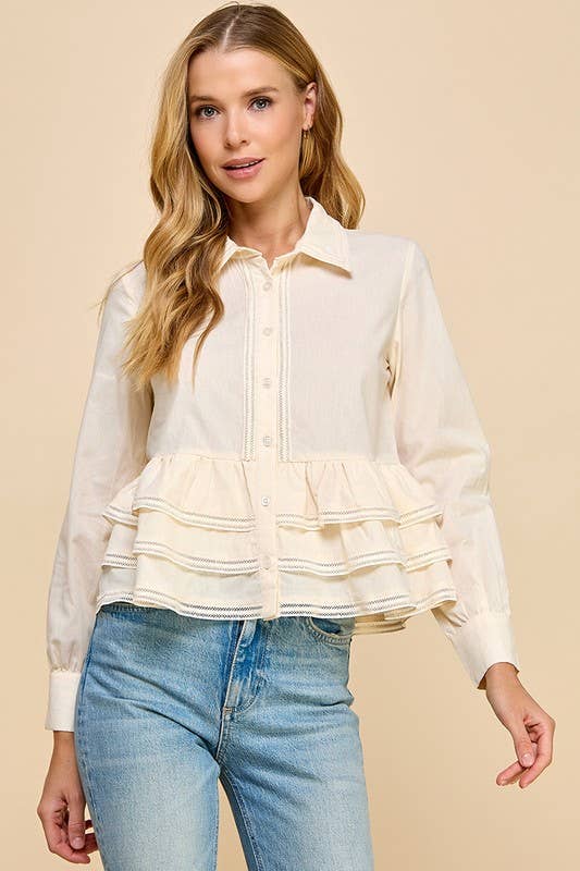 Cream Peplum Waist Top