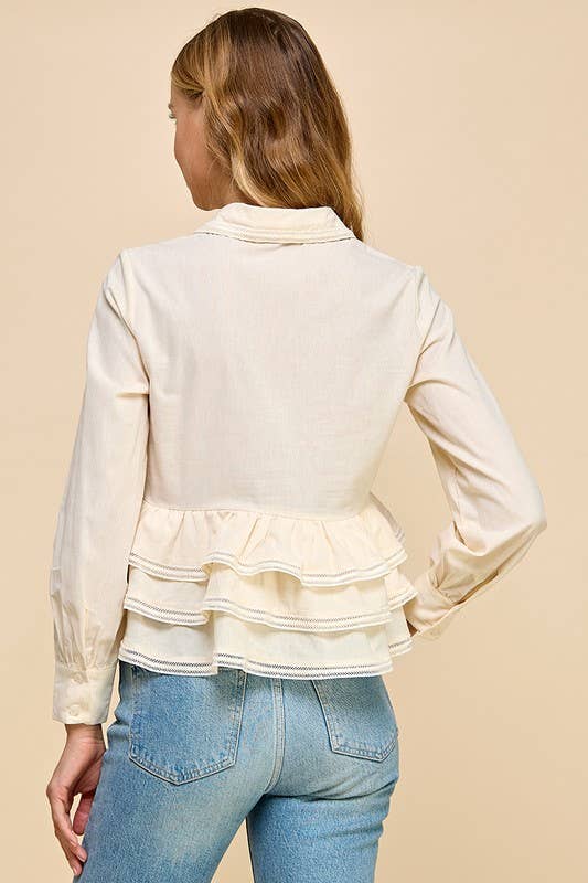 Cream Peplum Waist Top