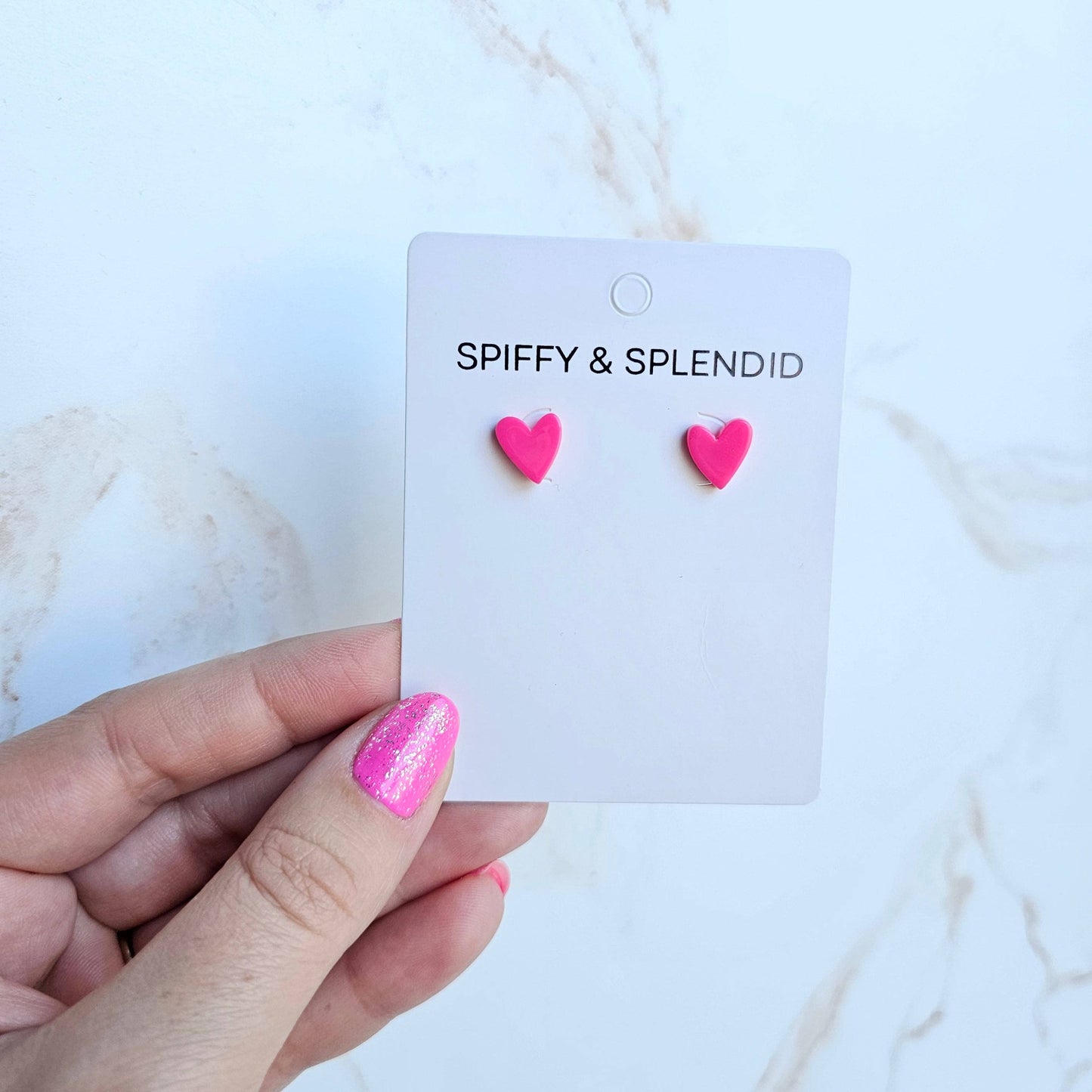 Spiffy & Splendid - Hand Drawn Heart Studs - Hot Pink