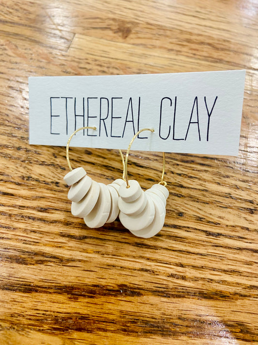 Ethereal Clay - Clay Bead Boho Hoops: Cream