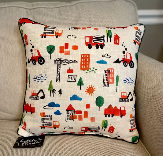 Little Birdie Work Trucks Pattern Pillow