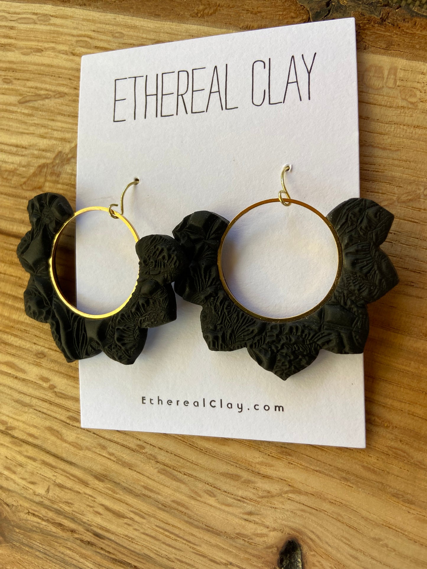 Black Floral Texture Clay Earrings