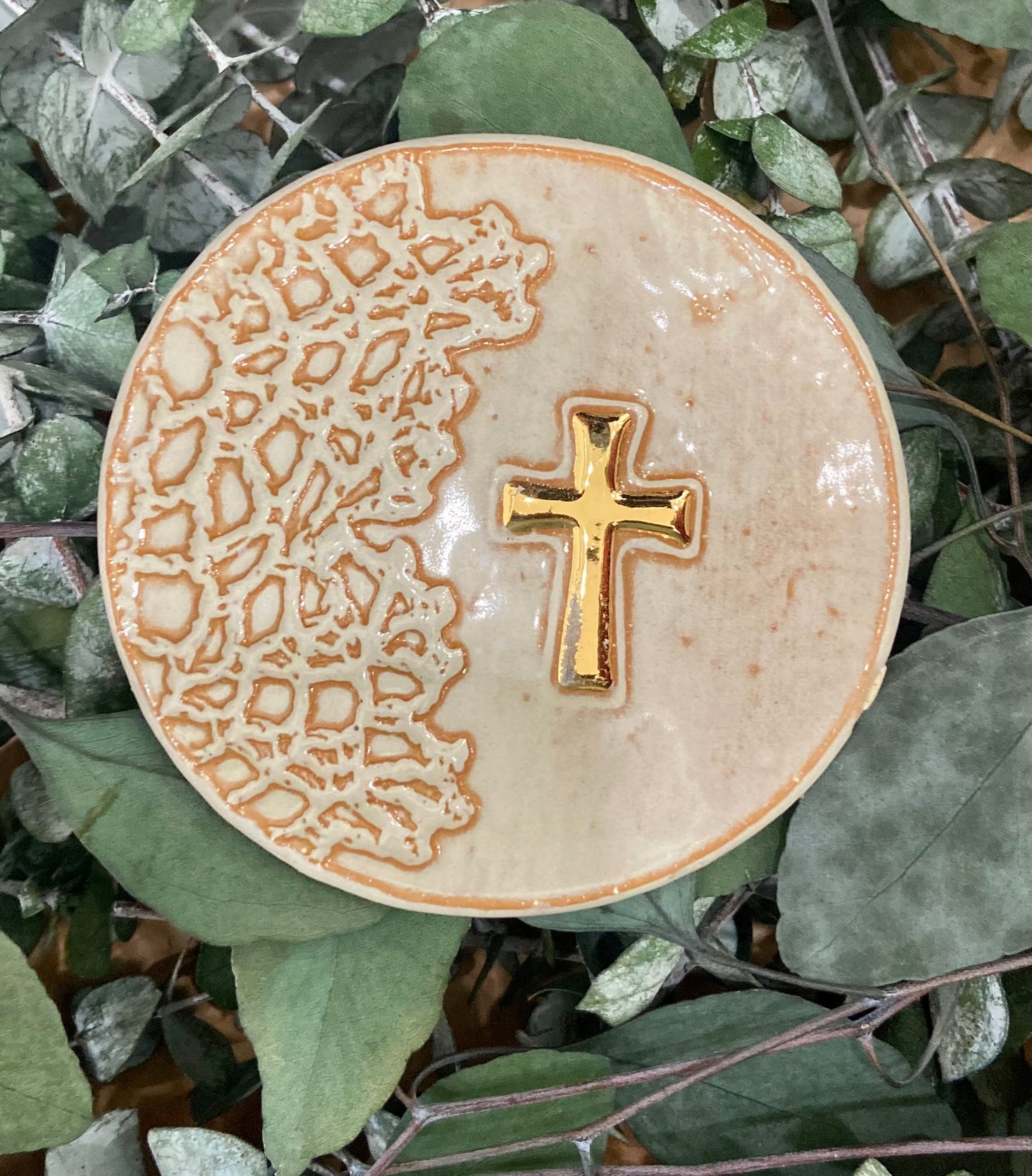 Prodigal Pottery - Gold Cross Ring Dish: Sea Spray