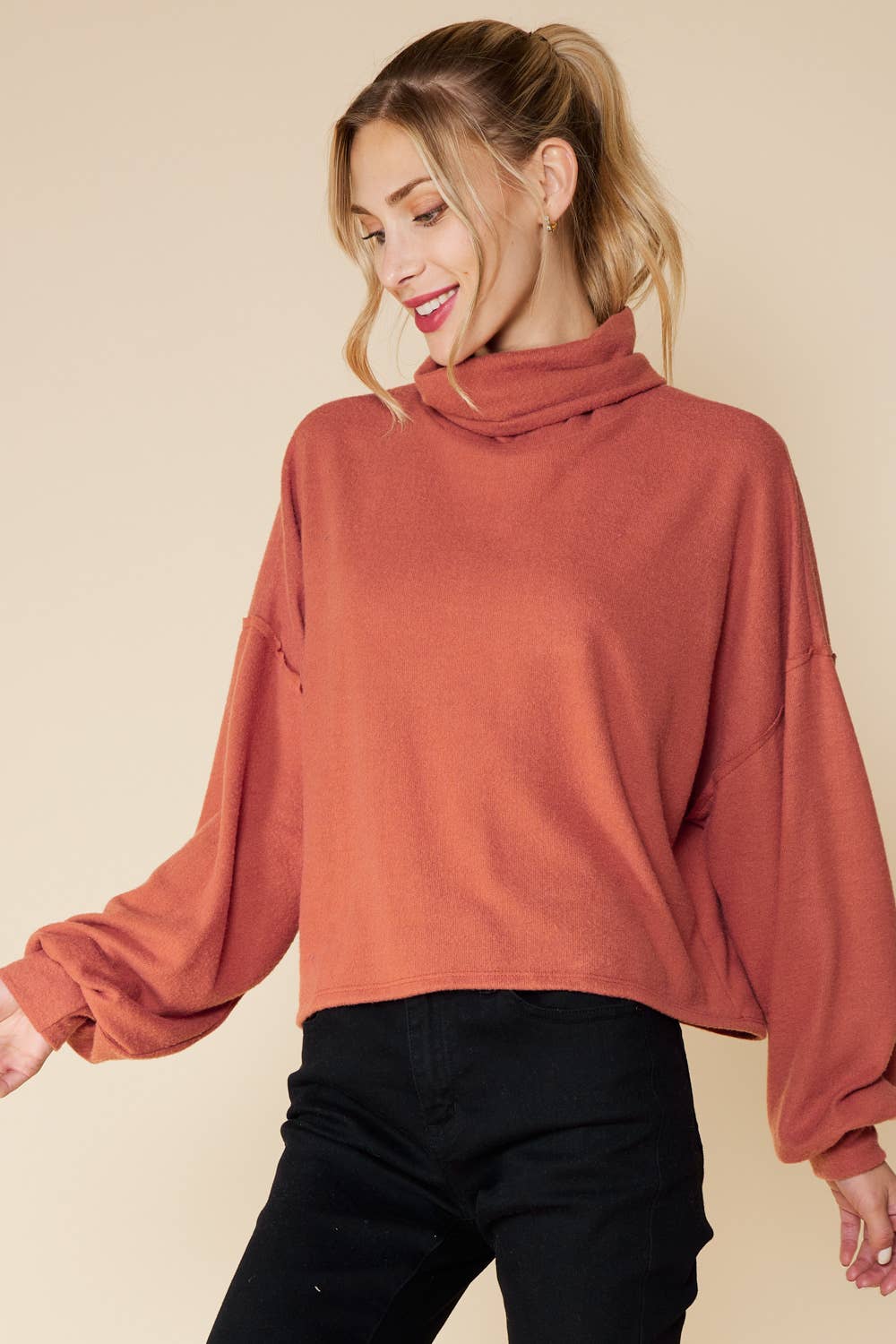 Brick Brushed Knit Pullover Top