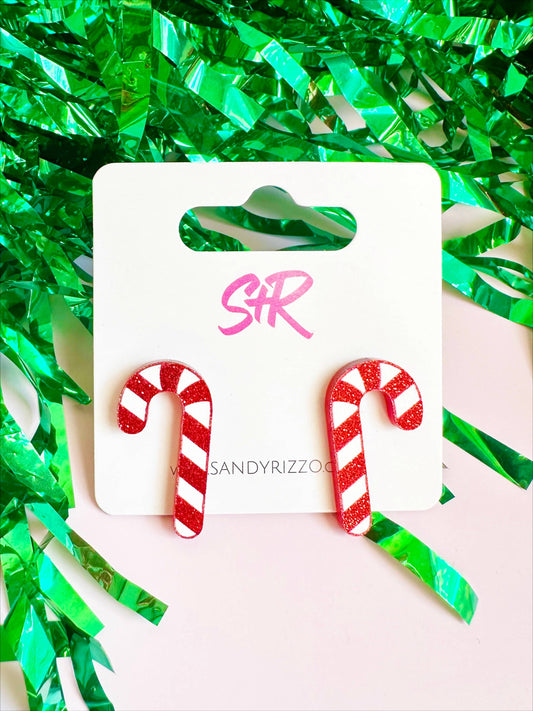 Sandy + Rizzo - Red and White Acrylic Candy Cane Studs