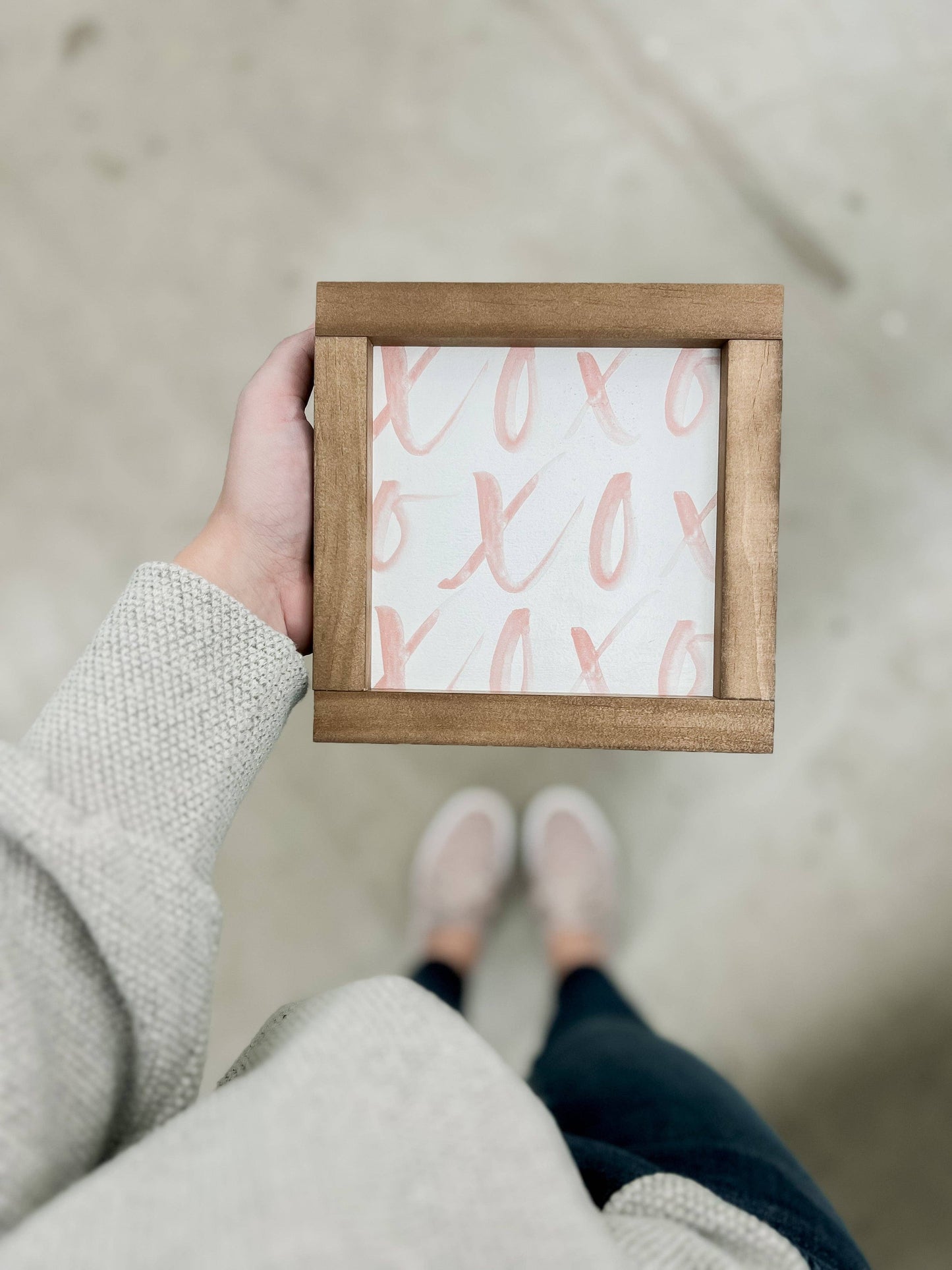 Lily and Sparrow - XOXO - Square | Valentine's Day Wood Signs: Blush / 7x7"