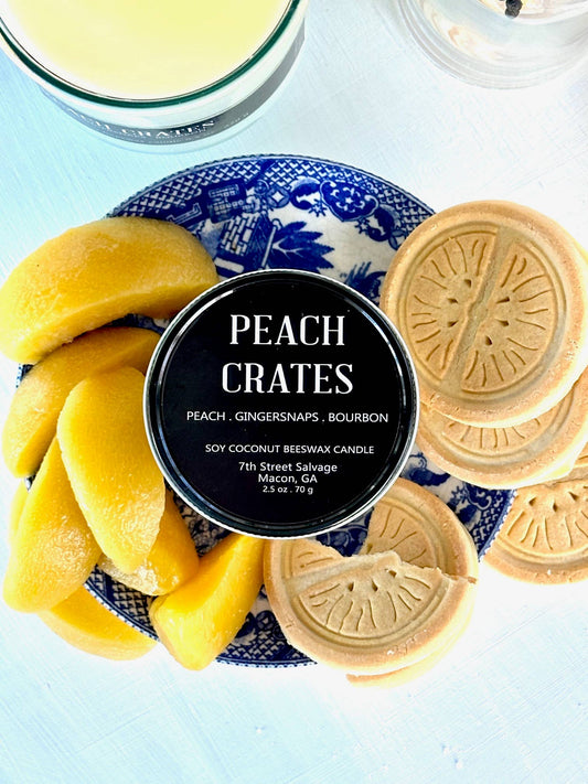 7th Street Salvage - Peach Crates Candle ~ Peach Bourbon Recycled Glass: Small