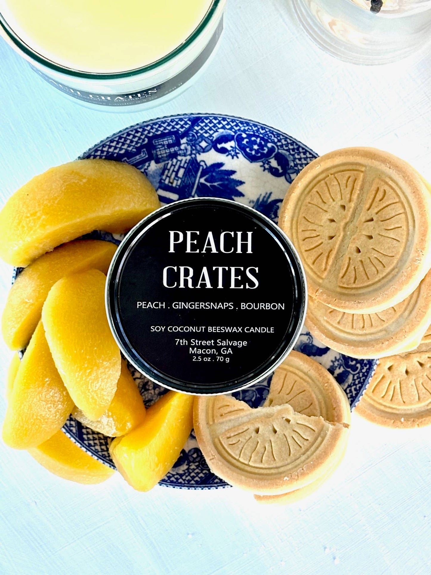 7th Street Salvage - Peach Crates Candle ~ Peach Bourbon Recycled Glass: Large