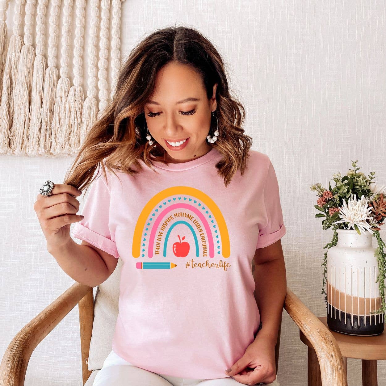 Simply Tees - Teacher Life Rainbow Pink Tee