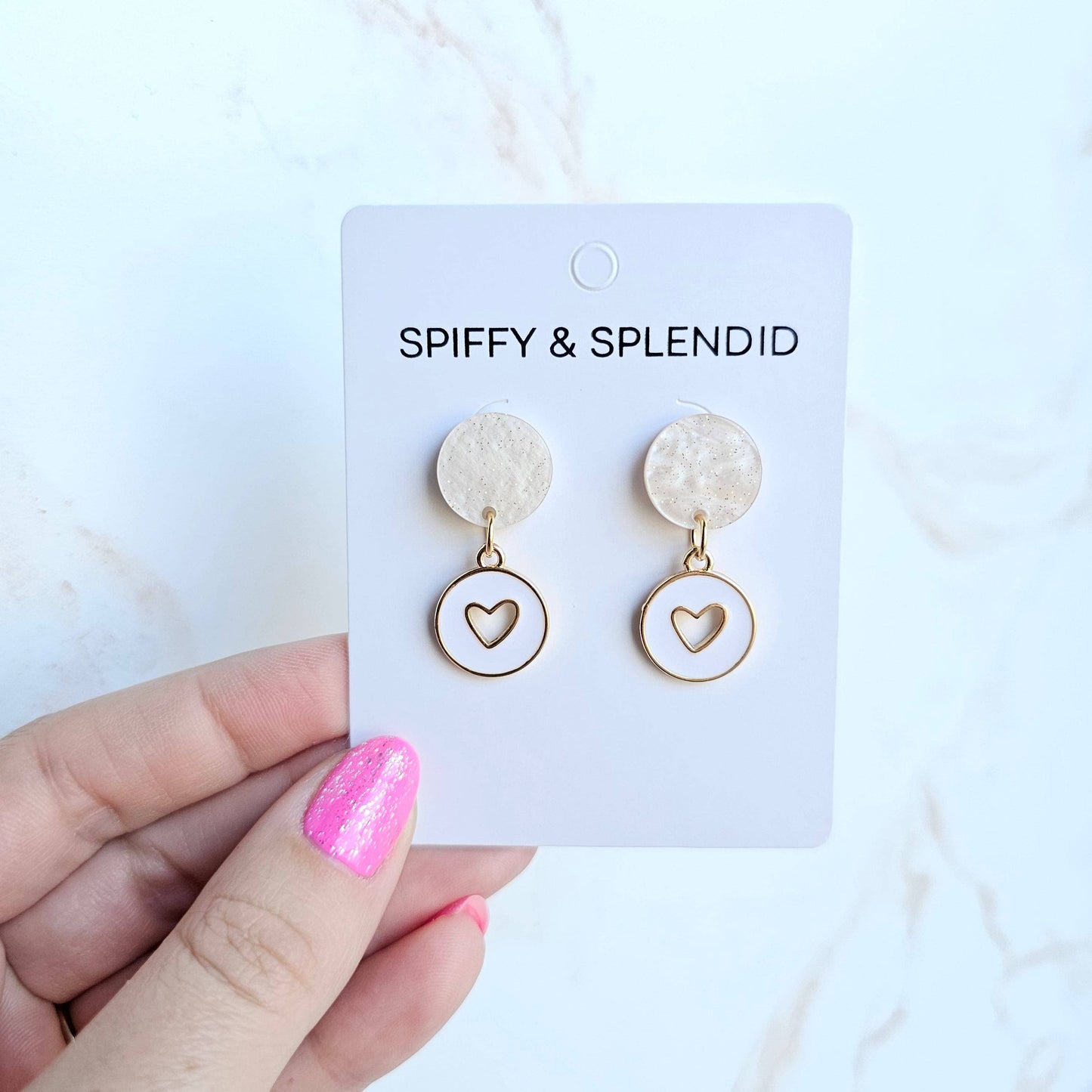 Spiffy & Splendid - Amora Heart Earrings - White