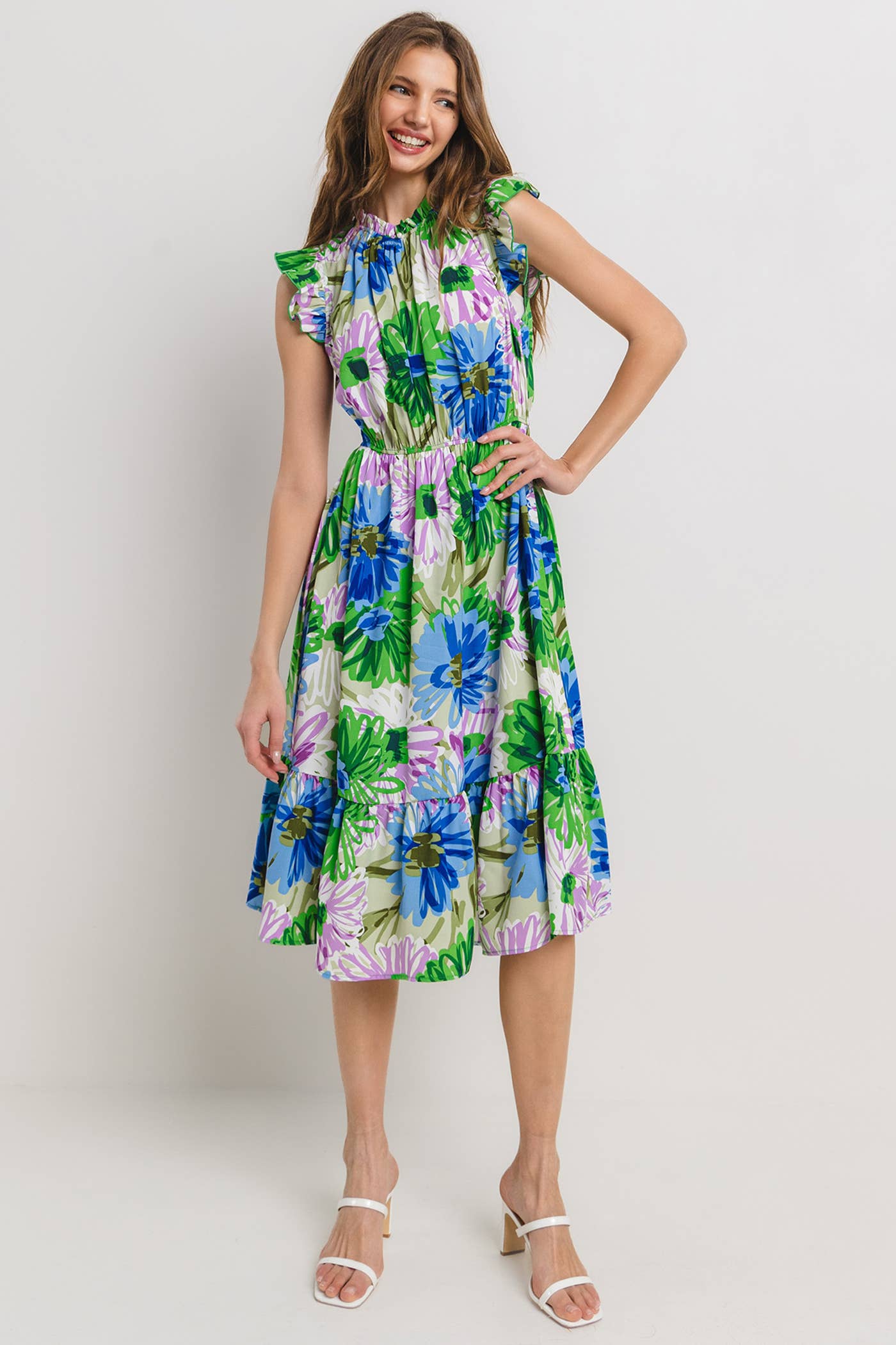 Floral Print Ruffle Sleeveless Dress