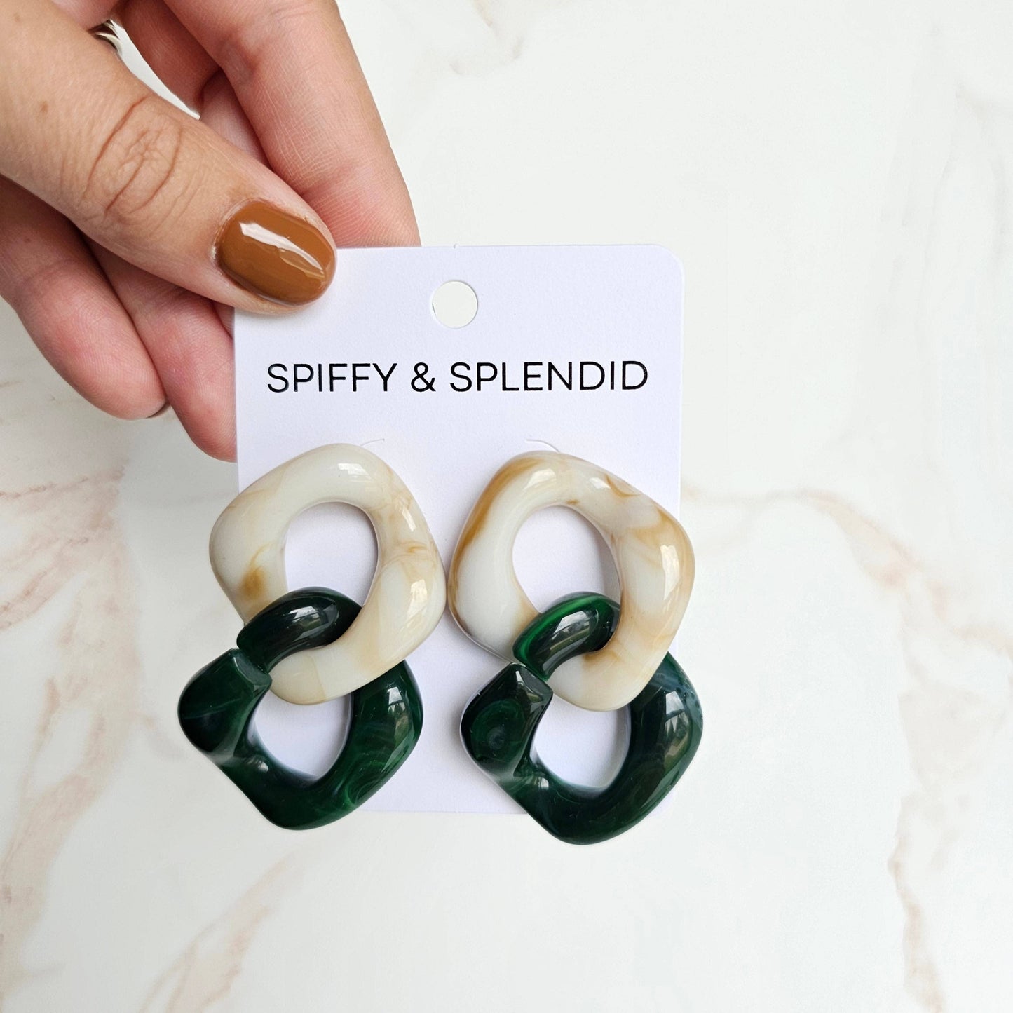 Spiffy & Splendid - Betsy Earrings - Neutral & Forest Green