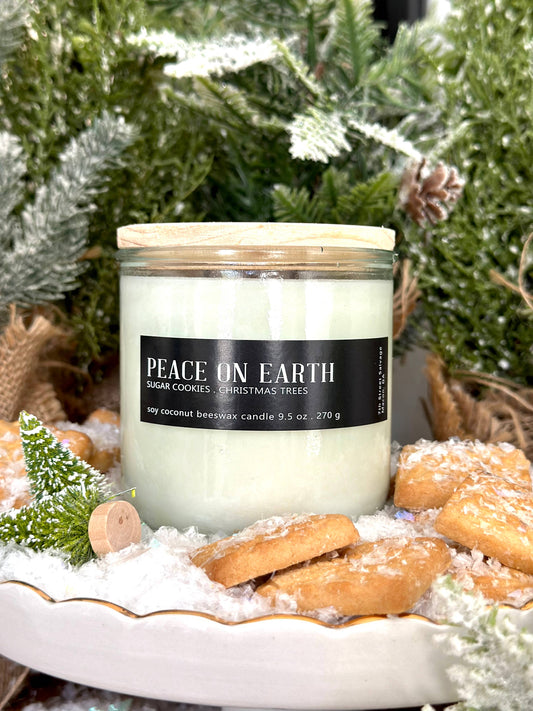 7th Street Salvage - Large Peace On Earth Christmas Candle Recycled Glass Vanilla