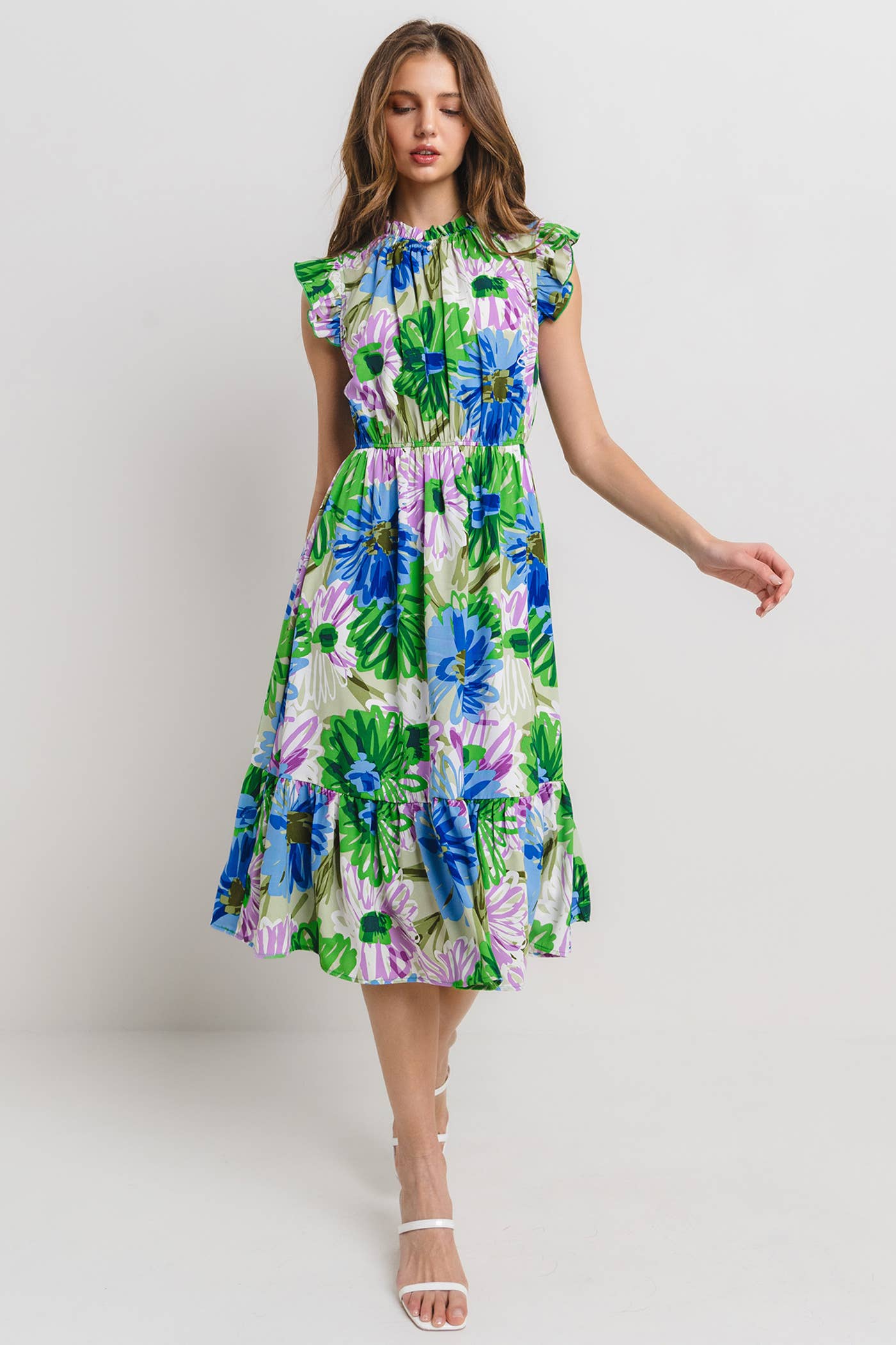 Floral Print Ruffle Sleeveless Dress