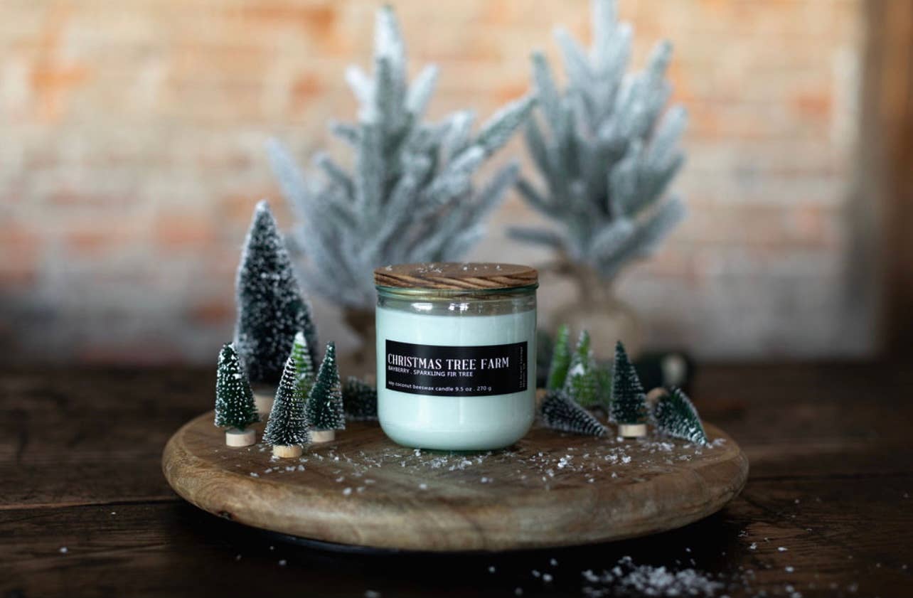 Christmas Tree Farm Large Candle Recycled Glass: Large
