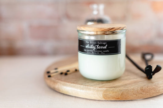 7th Street Salvage - Whiskey Barrel Candle - Man Candle- Environmentally Friendly: Large