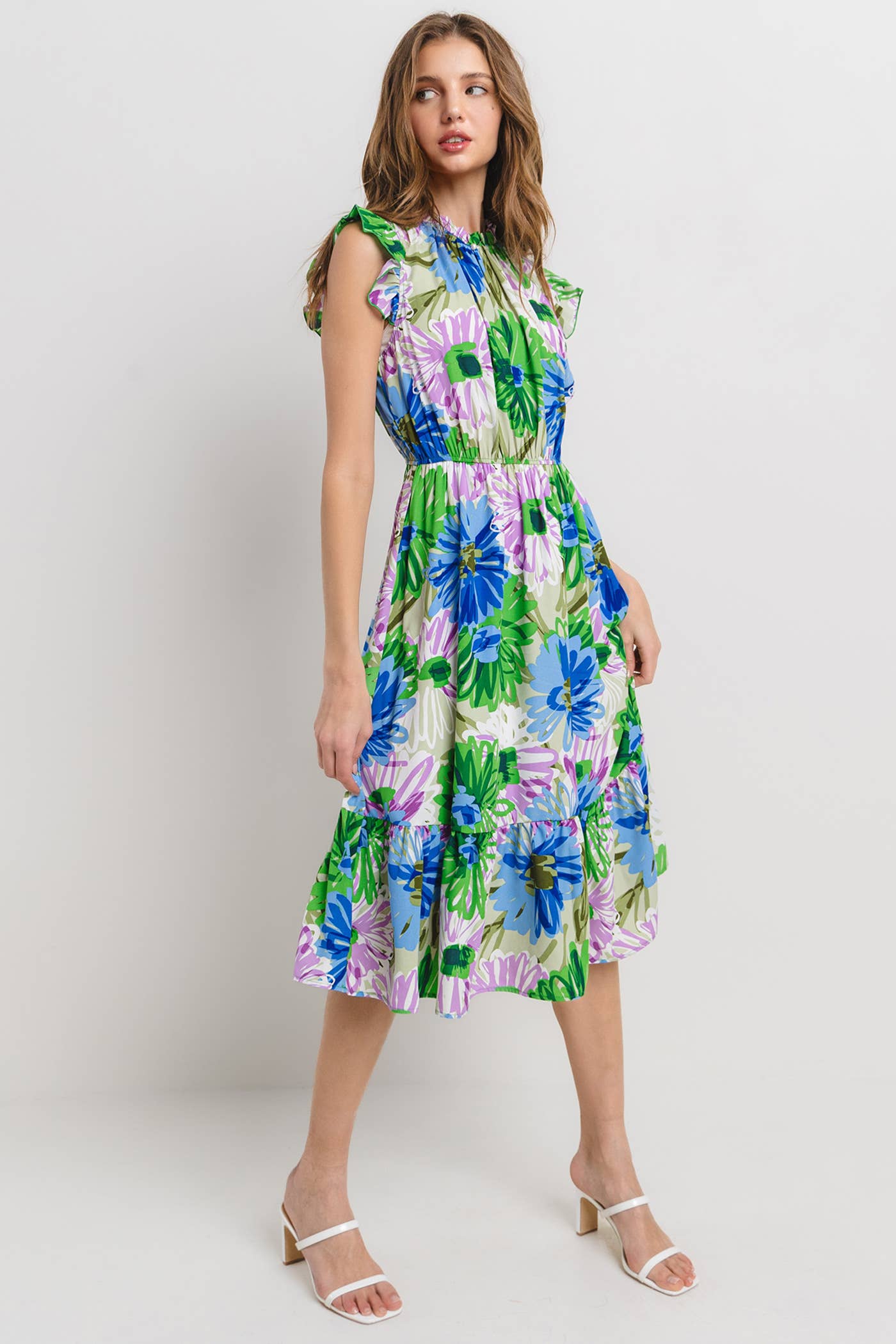 Floral Print Ruffle Sleeveless Dress