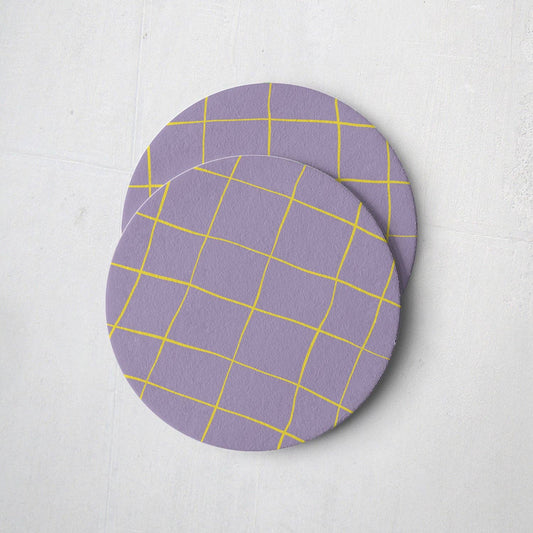 One & Only Paper - Lavender and Lemon Windowpane Plaid Coasters - Set of Four