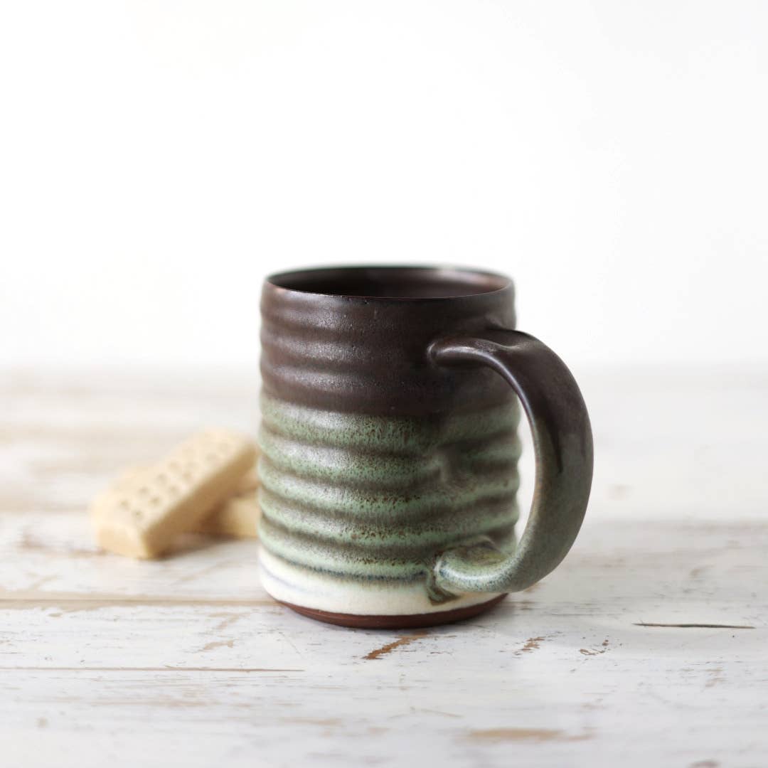 Gravesco Pottery - Big Handle handmade Mug in Mossy Forest Glaze