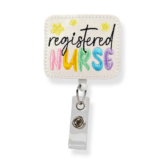 Lunar Rabbit Creations - Registered Nurse Starry Badge Pal: Swivel Clip / White