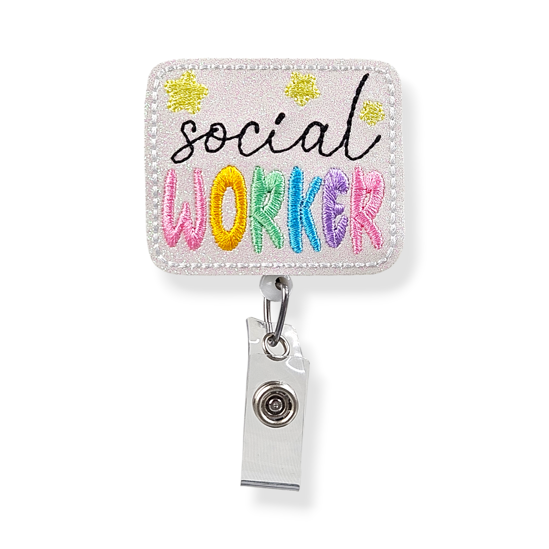 Lunar Rabbit Creations - Social Worker Starry Badge Pal: Swivel Clip / White