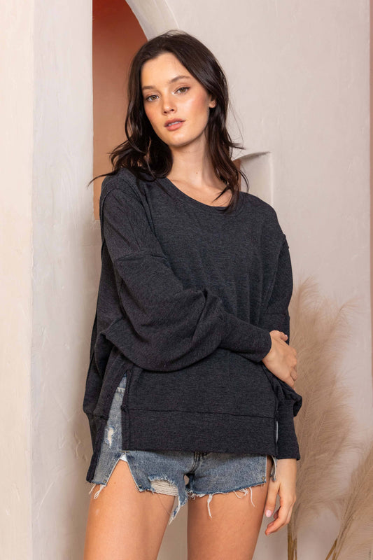 Ces Femme - Solid Comfort Fit Hi-lo Sweatshirt Charcoal
