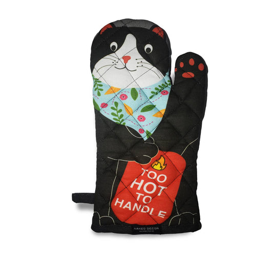 Tuxedo Cat Too Hot To Handle On Oven Mitt