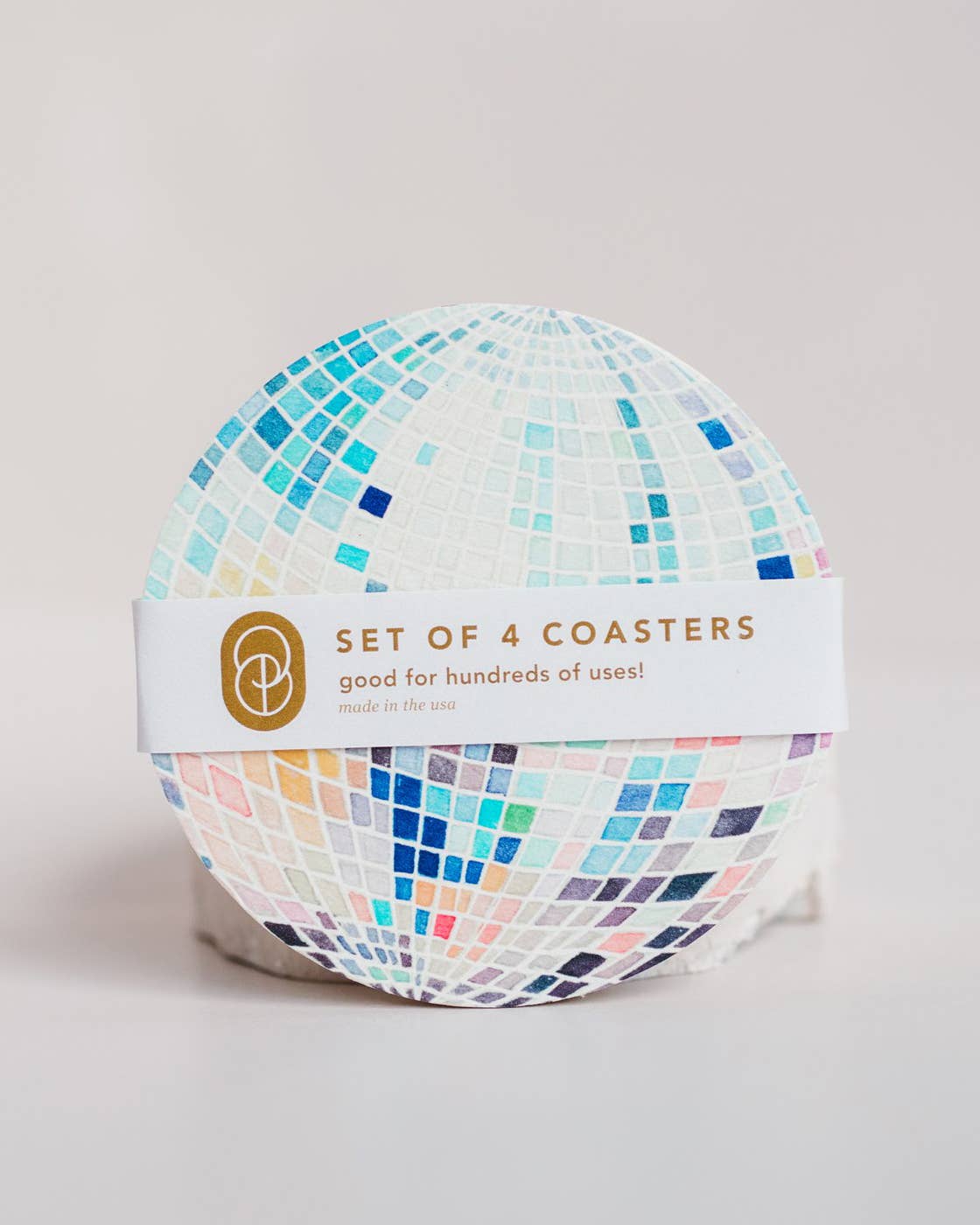 One & Only Paper - Rainbow Disco Ball Reusable Chipboard Coasters - Set of Four