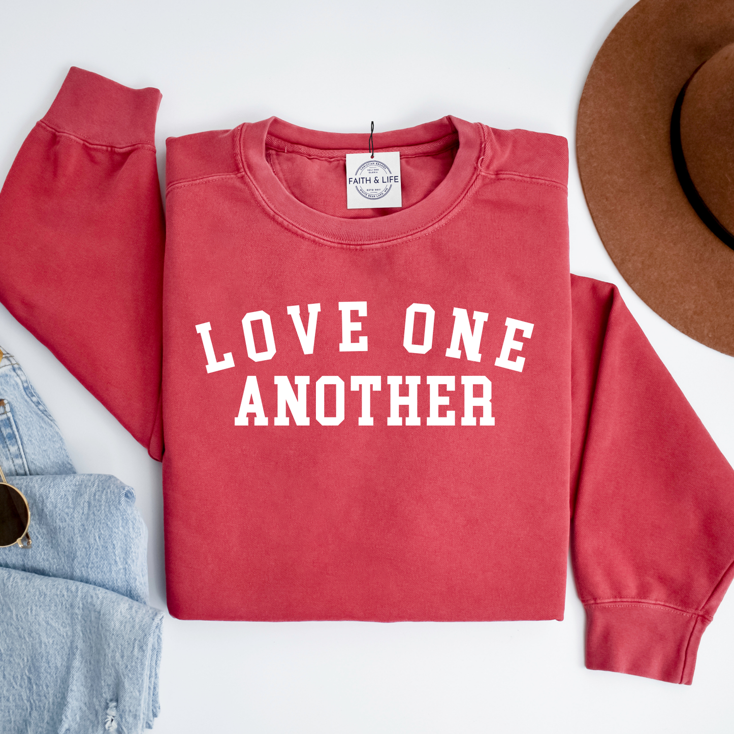 Love One Another Valentines Comfy Light Crewneck Sweatshirt