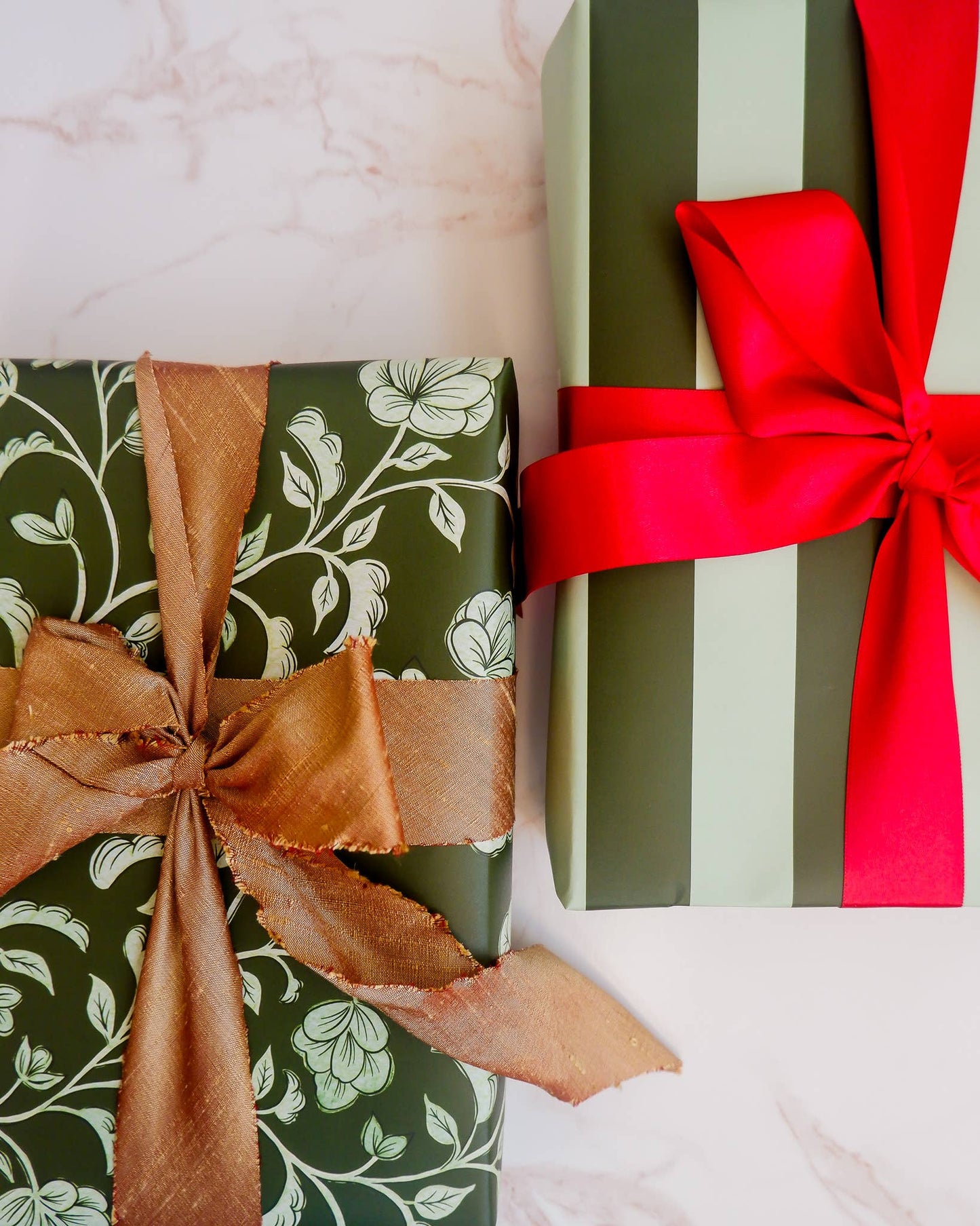 Green Floral and Mint Striped Double Sided Gift Wrap | Reversible Gift Wrap