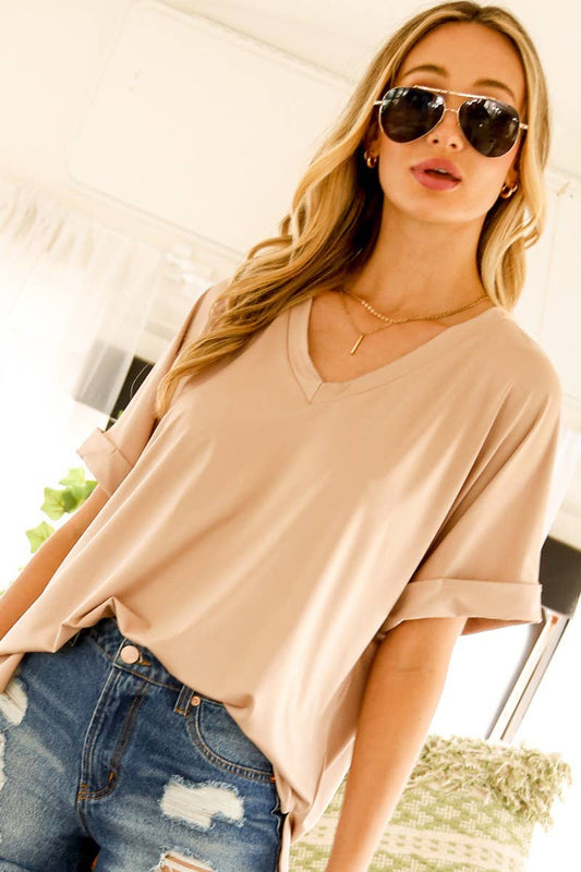 Vine & Love - Taupe V-Neck Top Made in the uSA