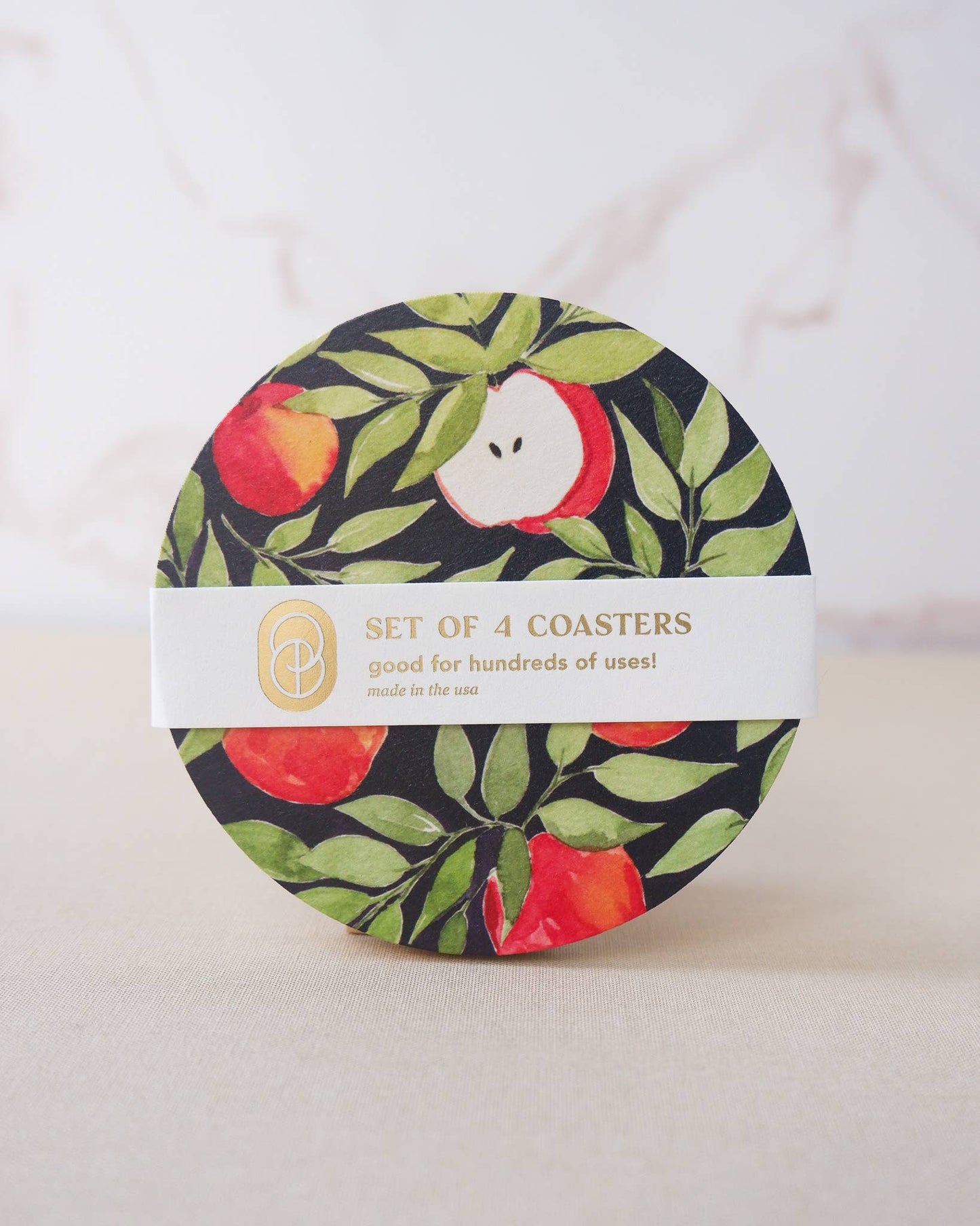 One & Only Paper - Red Delicious Watercolor Apple Coasters - Set of Four